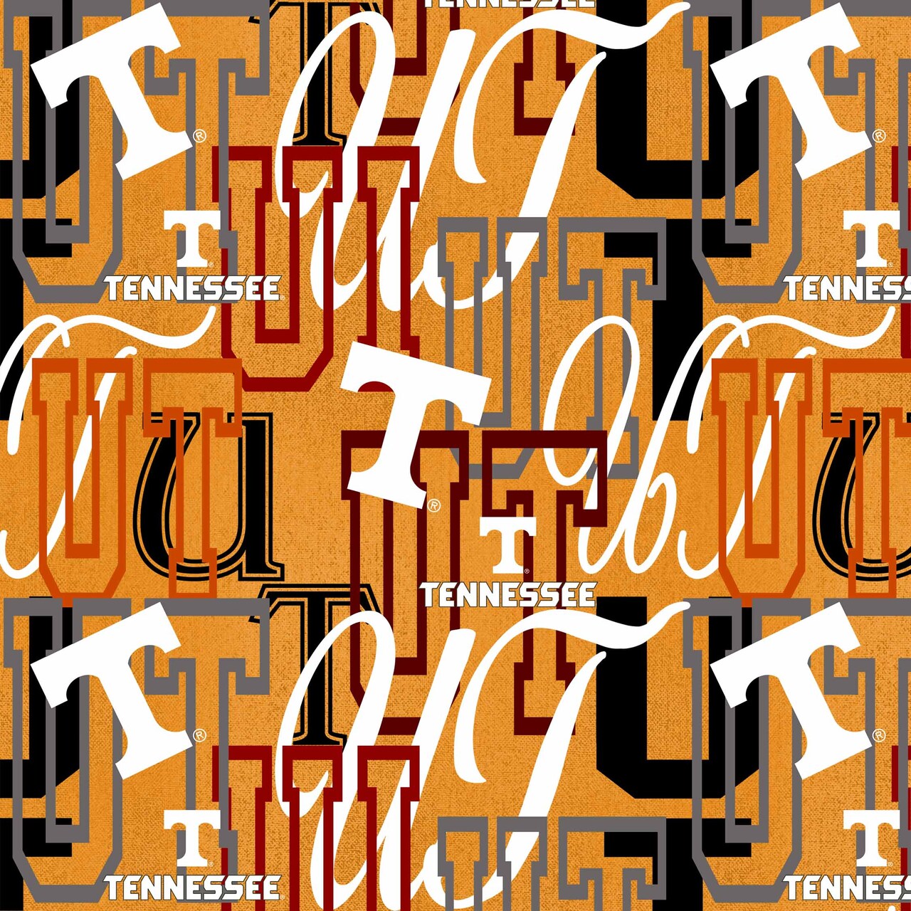 Sykel Enterprises-University of Tennessee Cotton Quilting Fabric-Tennessee Volunteers Letters Cotton Fabric Sold by the Yard
